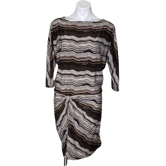 BCBGMaxAzria Brown Stripe Twist Front Dress, Dolman Sleeves Women's Size M - Picture 1 of 10